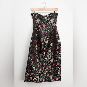 Lulus Make a Move Black Satin Floral Strapless Midi Dress S NWT